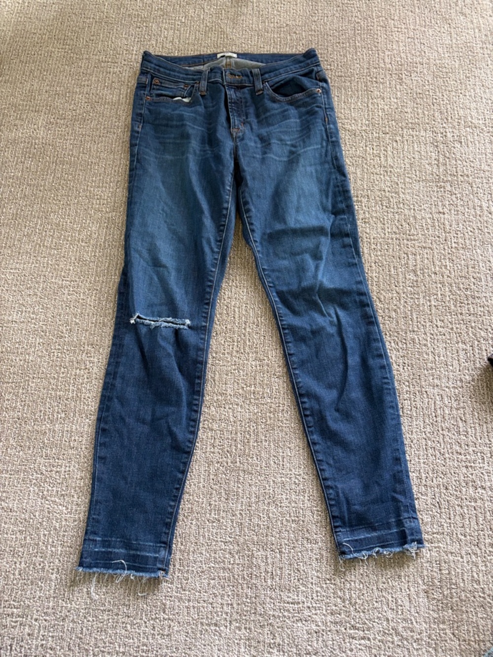 J. Crew Dark Blue Skinny Jeans with Knee Rip
